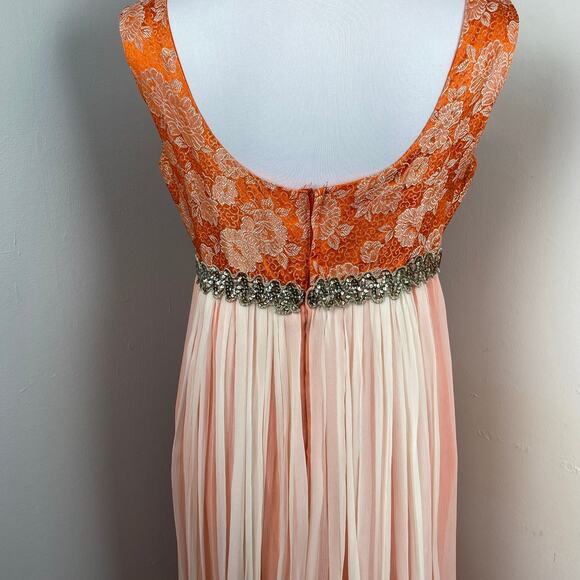 Vintage 60s Orange Empire Waist Sleeveless Chiffon Maxi Gown - Picture 7 of 12